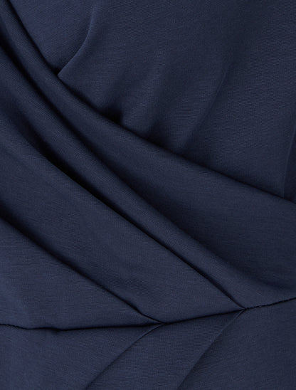 Robe portefeuille ajustée à manches en dentelle - Marine - 3