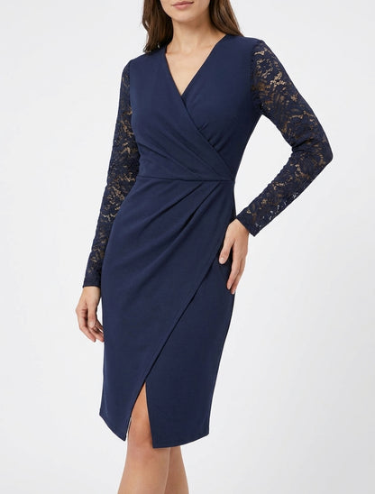 Vestido cruzado ajustado con mangas de encaje - Marine