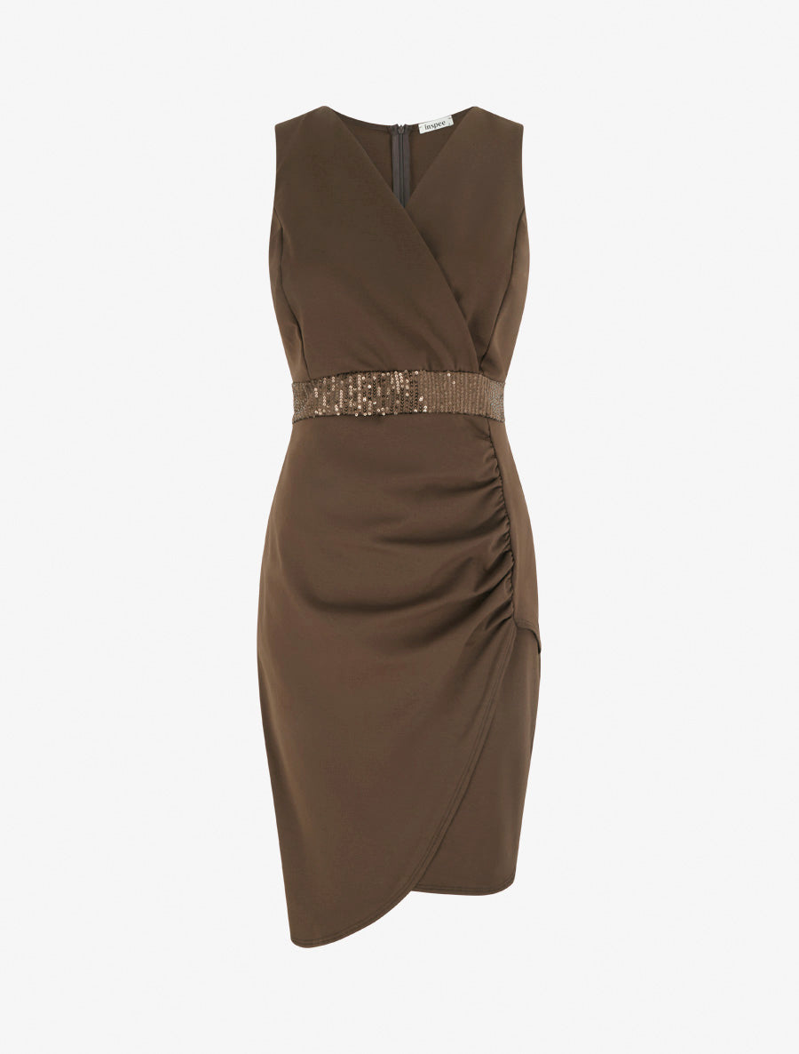 Robe portefeuille sans manches à sequins - Marron - 1