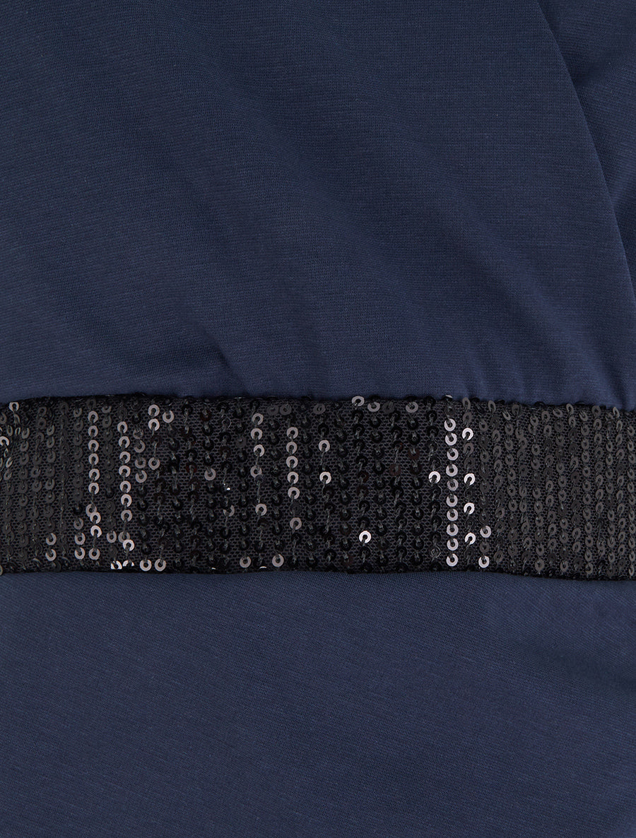 Robe portefeuille sans manches à sequins - Marine - 3
