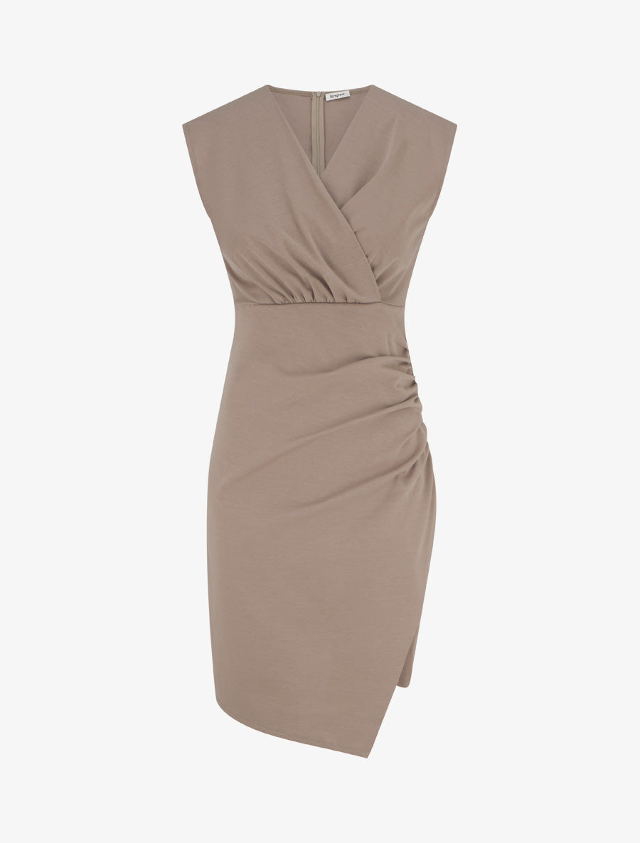 Robe sans manches style portefeuille à effet drapé - Beige - 1