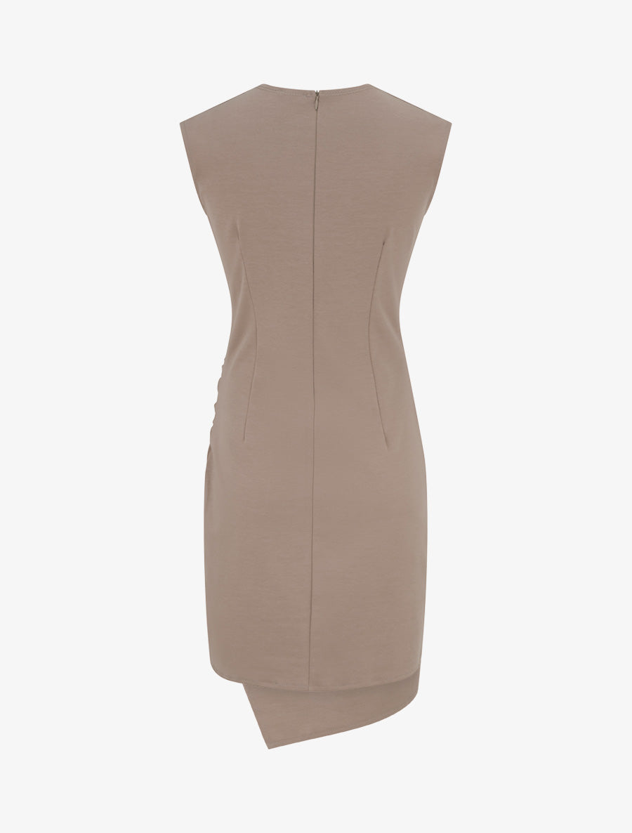 Robe sans manches style portefeuille à effet drapé - Beige - 2