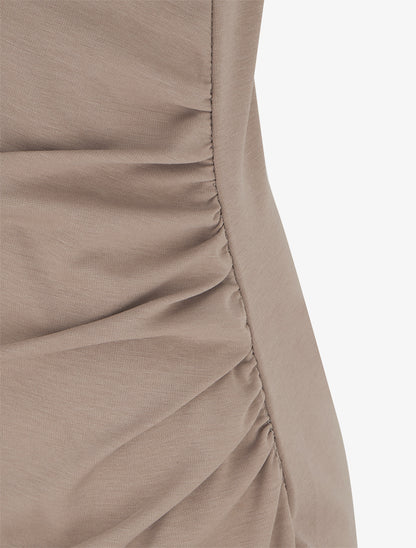 Robe sans manches style portefeuille à effet drapé - Beige - 3