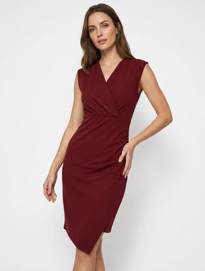 Vestido sin mangas estilo cruzado con efecto drapeado - Burdeos