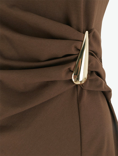 Robe sans manches effet drapé - Marron - 3
