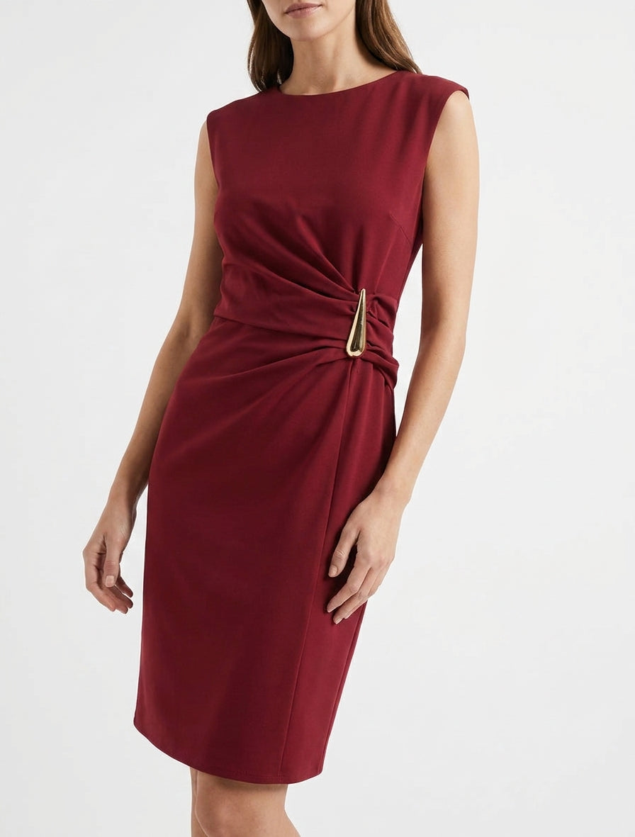 Vestido sin mangas efecto drapeado - Burdeos