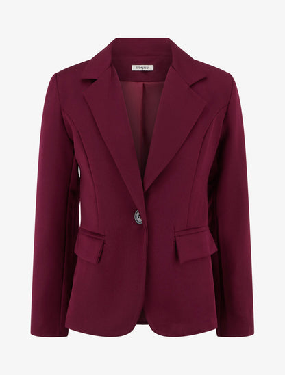 Blazer uni à col cranté - Lie de vin - 1