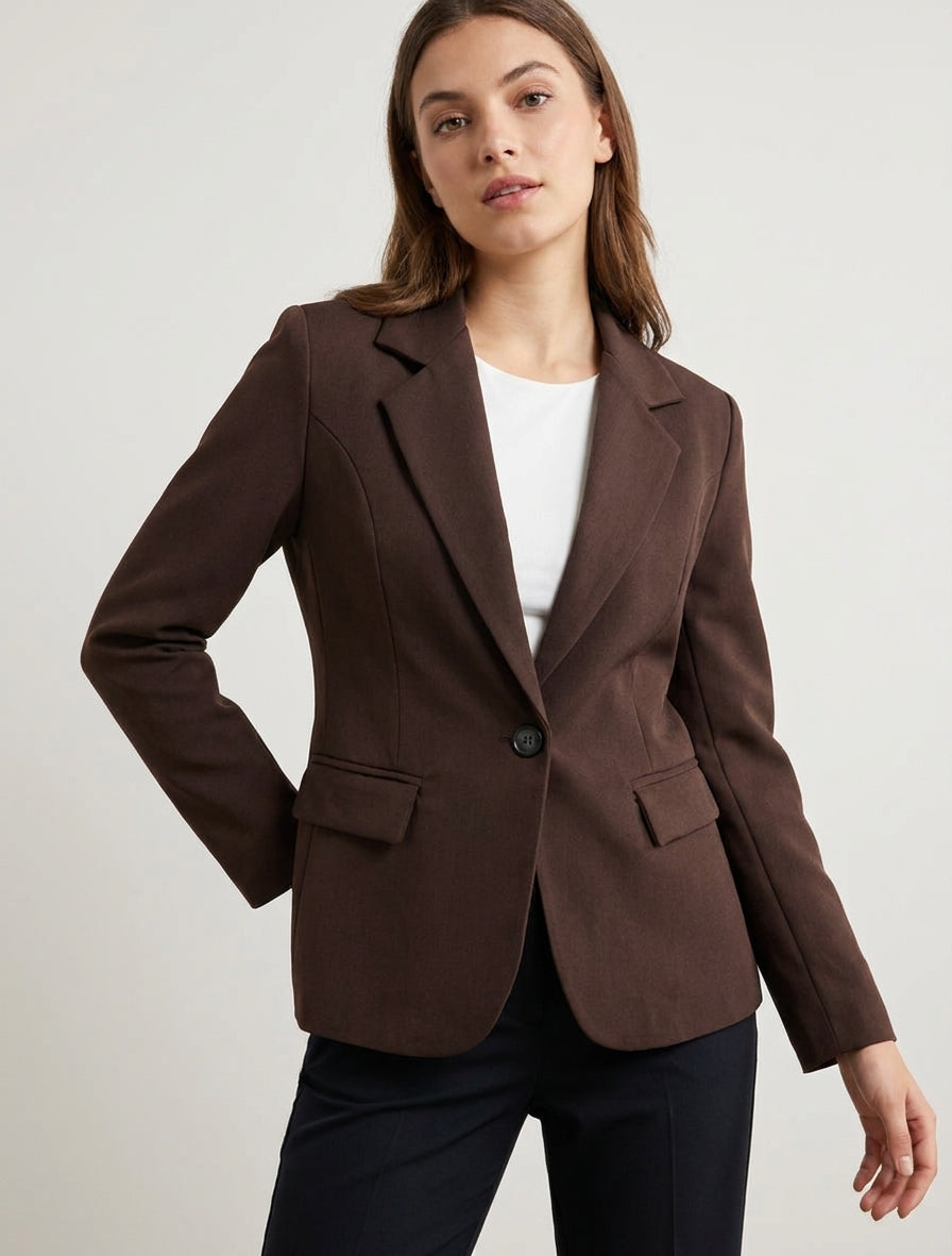 Blazer liso con cuello con muesca - Marrón