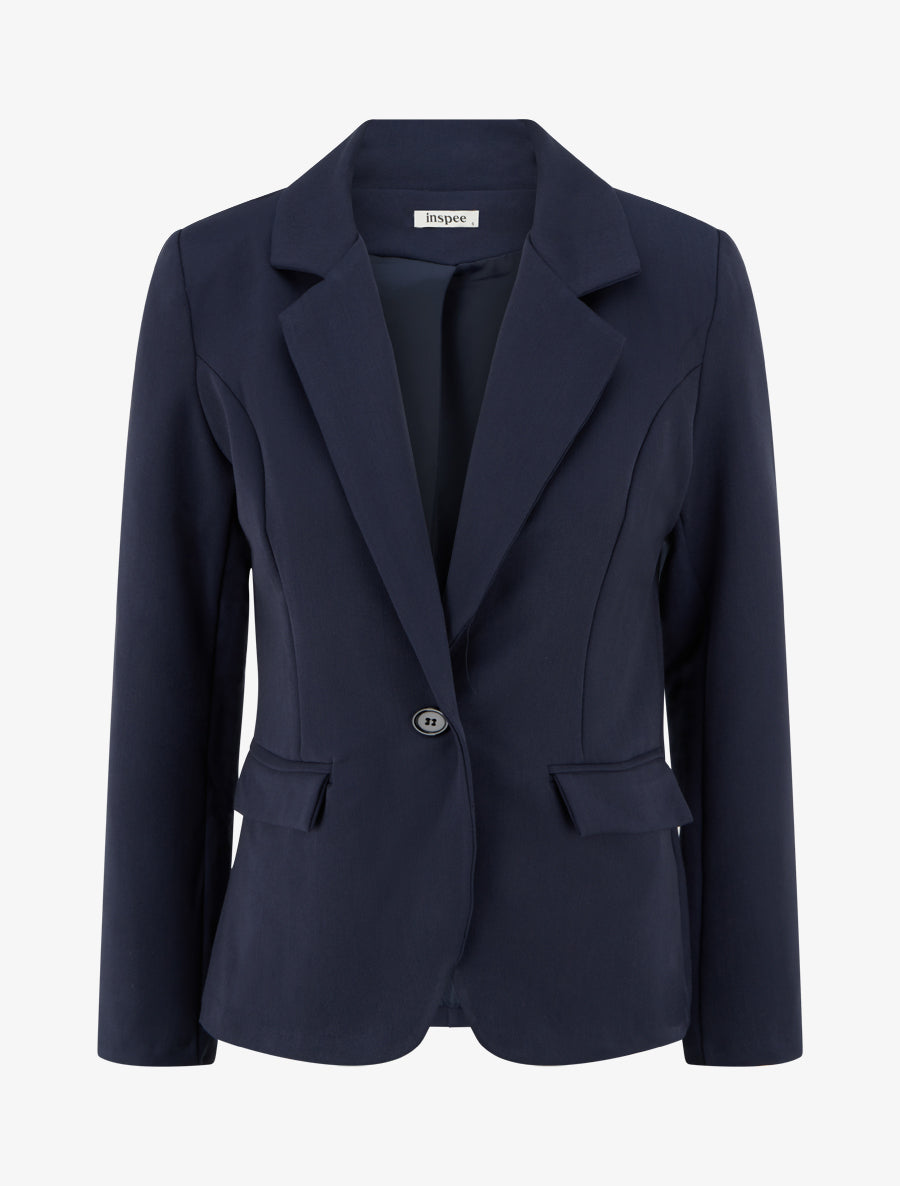 Blazer uni à col cranté - Marine - 1