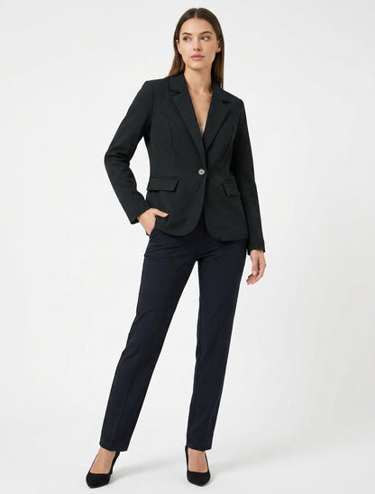 Blazer liso con cuello con muesca - Negro