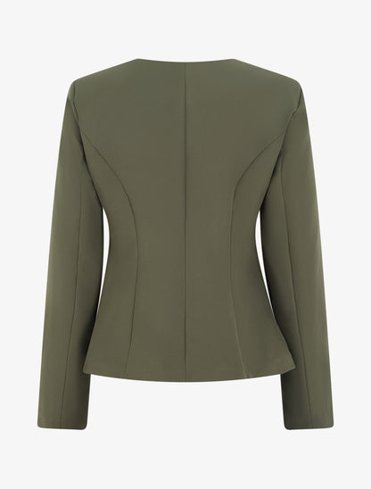 Veste un bouton à épaulettes et col rond - Kaki - 2