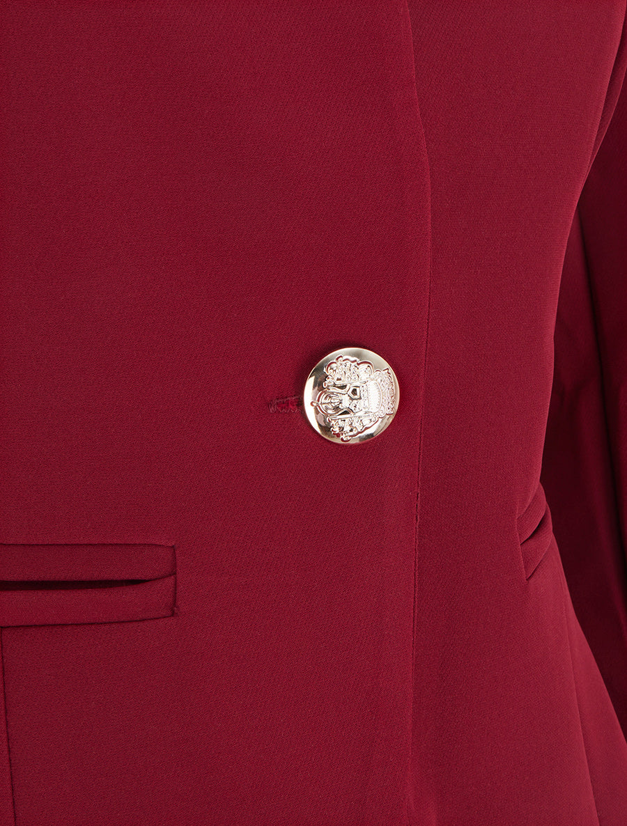 Veste un bouton à épaulettes et col rond - Bordeaux - 3