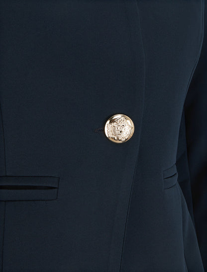 Veste un bouton à épaulettes et col rond - Marine - 3