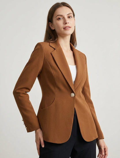 Blazer entallado con un botón y hombreras - Camello