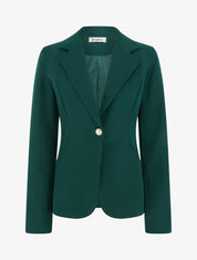 Blazer cintré à un bouton et épaulettes - Vert foncé - 1