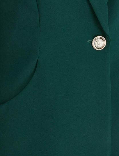 Blazer cintré à un bouton et épaulettes - Vert foncé - 3