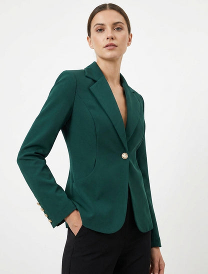 Blazer entallado con un botón y hombreras - Verde oscuro