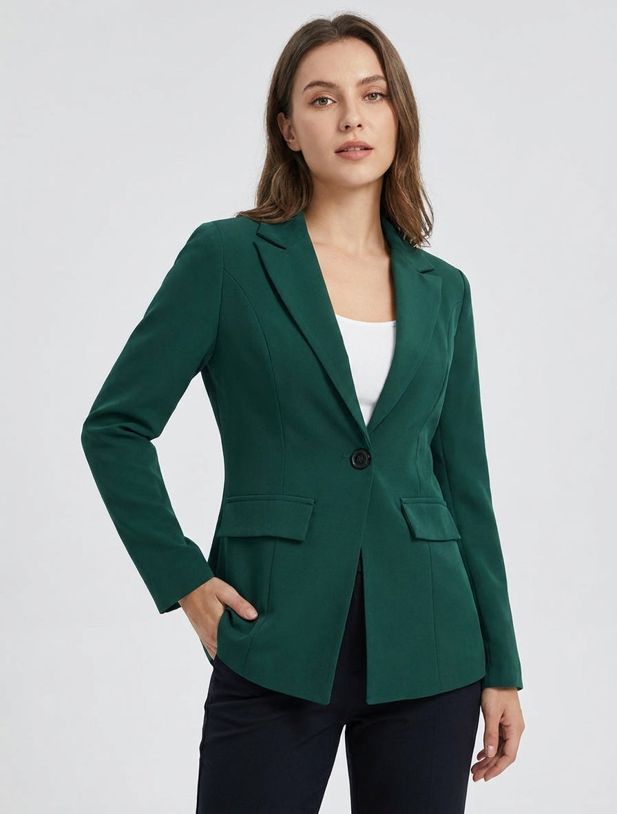 Blazer básico con hombreras - Verde oscuro