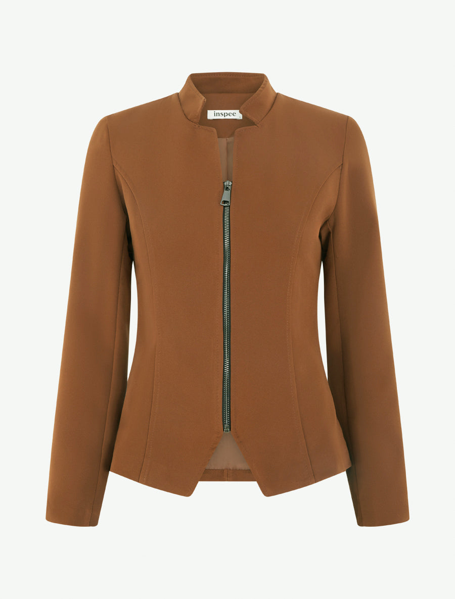 Veste cintrée à épaulettes et zip - Camel - 1