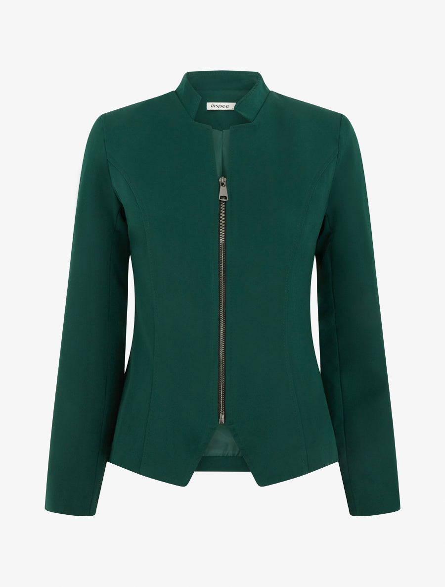 Veste cintrée à épaulettes et zip - Vert foncé - 1