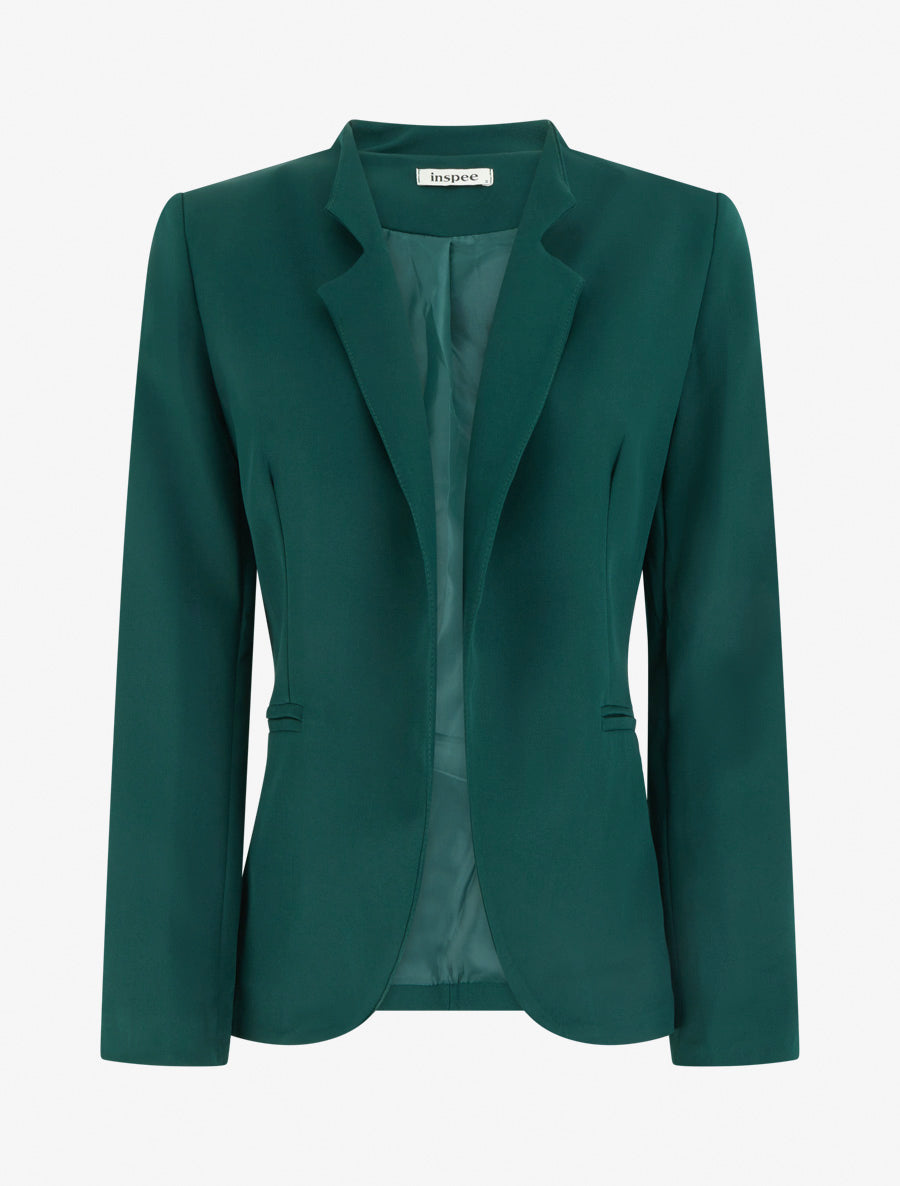 Veste ouverte à col cranté et épaulettes - Vert foncé - 1
