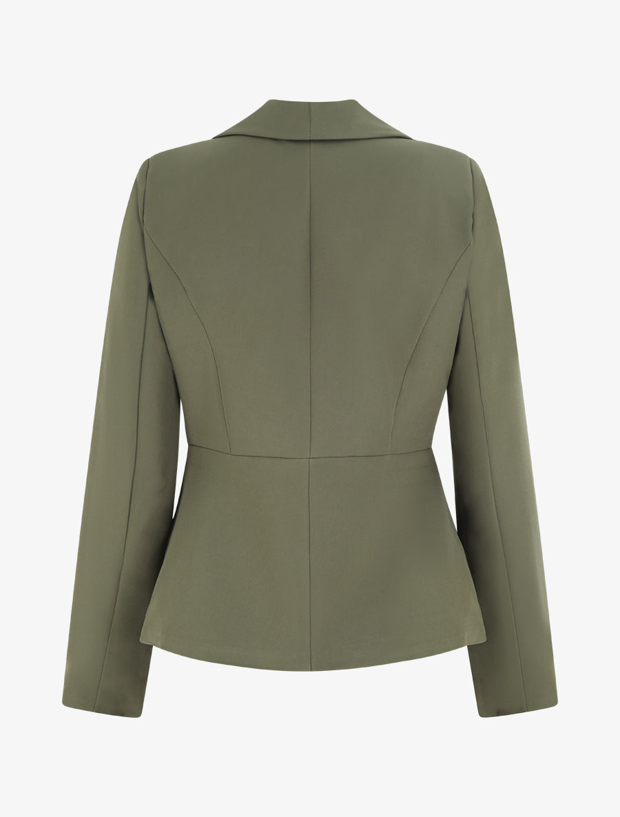 Blazer uni à col droit stylisé - Kaki - 2