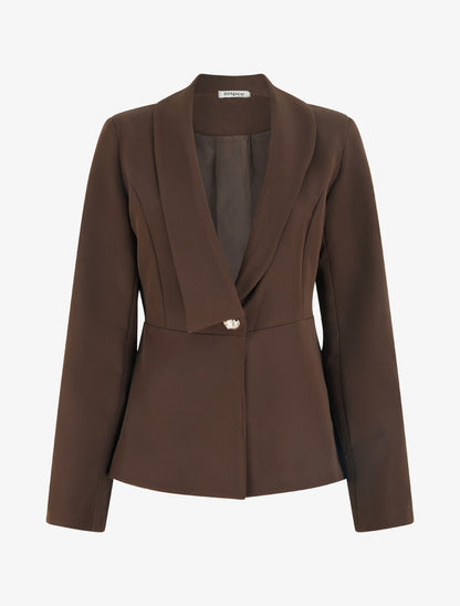 Blazer uni à col droit stylisé - Marron - 1