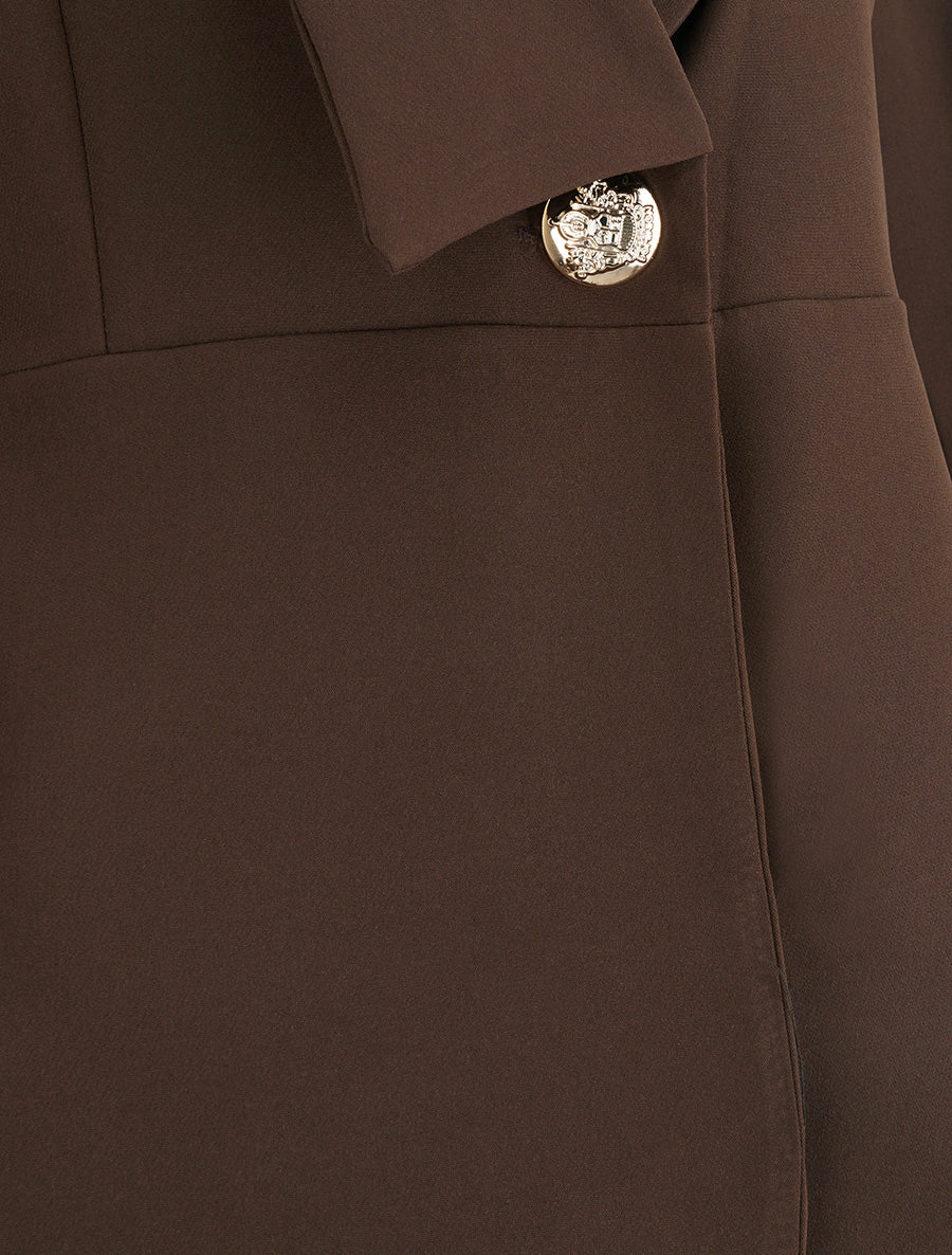 Blazer uni à col droit stylisé - Marron - 3