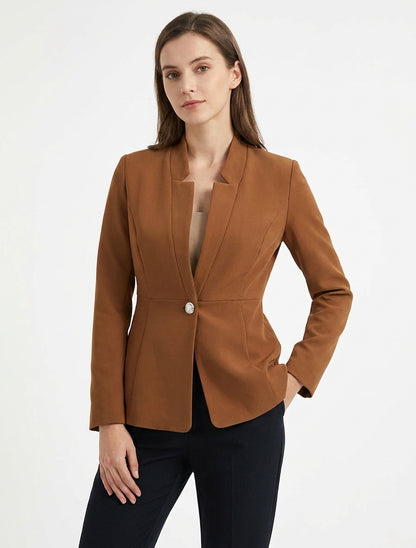 Blazer liso con cierre abotonado - Camello