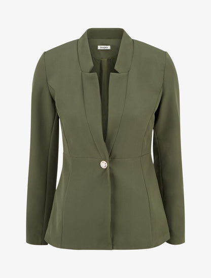 Blazer uni à fermeture boutonné - Kaki - 1