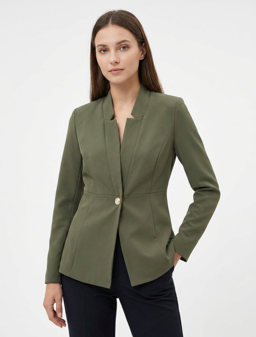 Blazer liso con cierre abotonado - Caqui