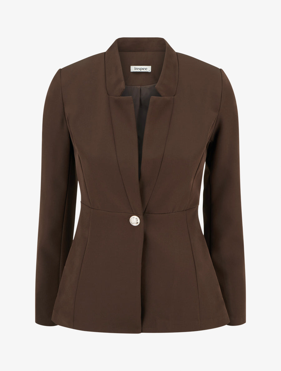 Blazer uni à fermeture boutonné - Marron - 1