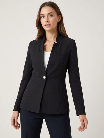Blazer liso con cierre abotonado - Negro