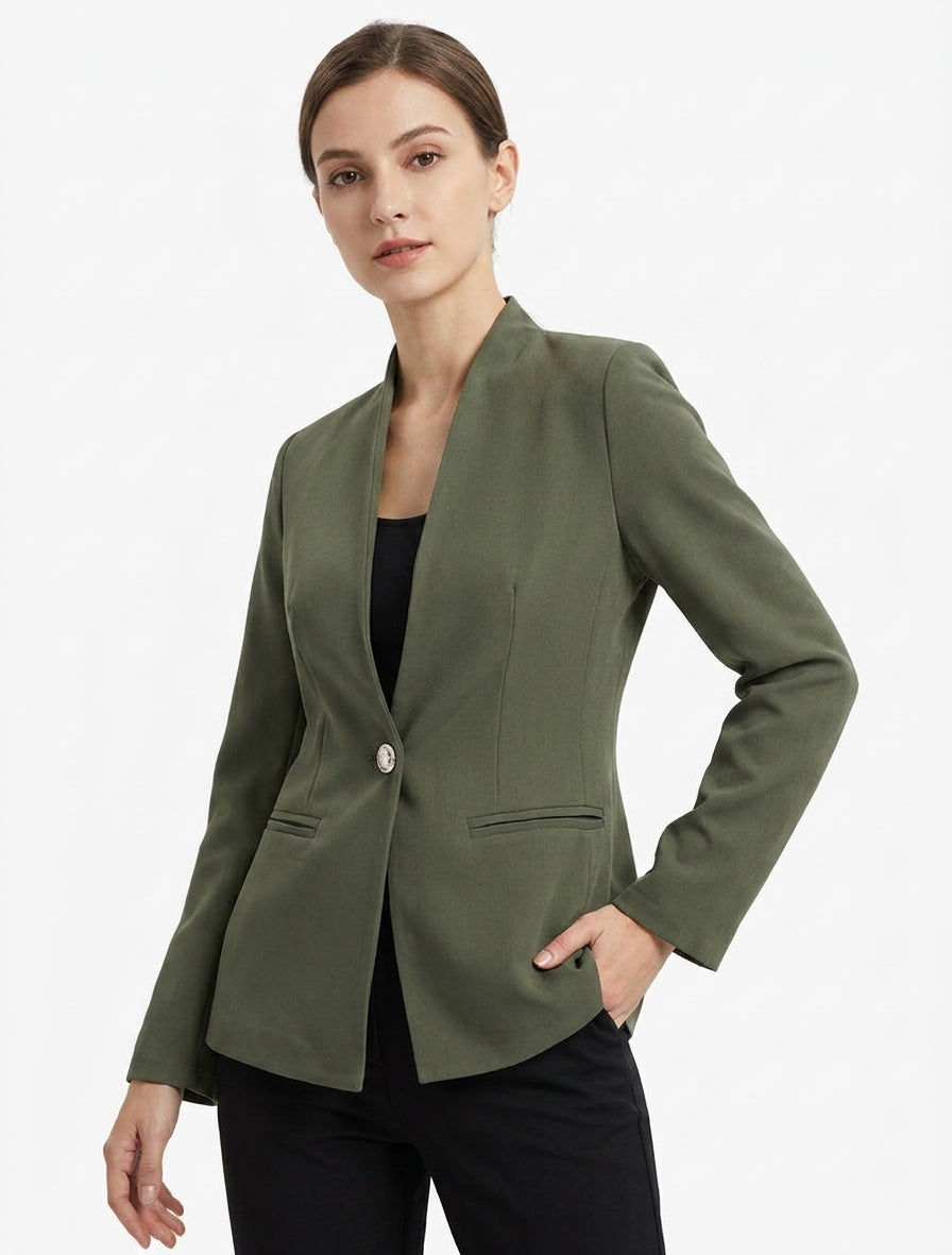Blazer liso con cuello recto - Caqui