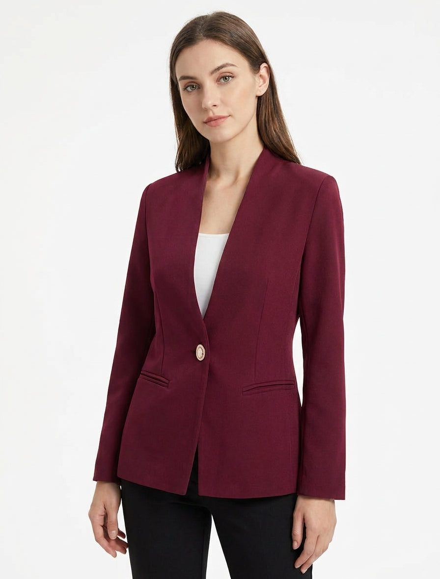 Blazer liso con cuello recto - Color vino