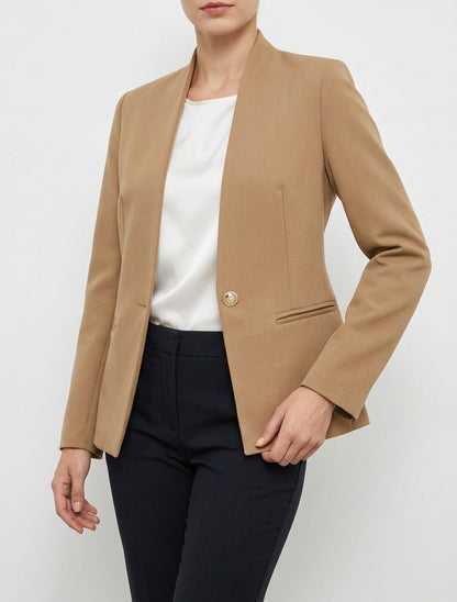Blazer liso con cuello recto - Camello