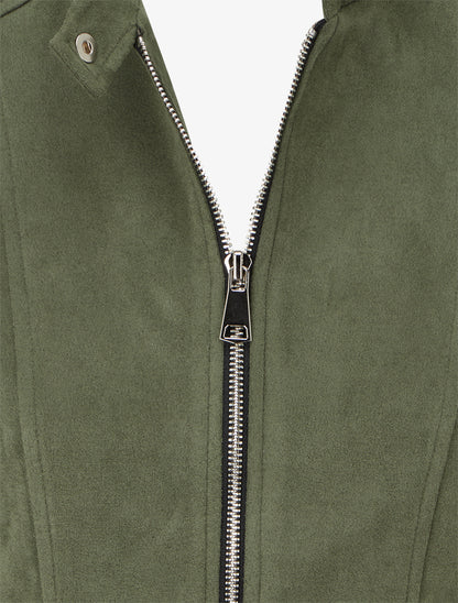 Veste en suédine à col montant et zip - Kaki - 3