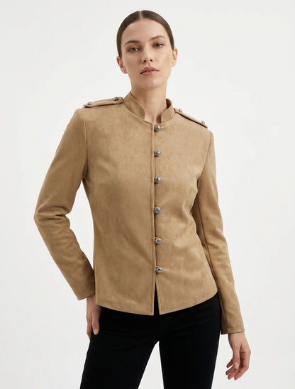 Chaqueta de ante abotonada estilo oficial - Beis