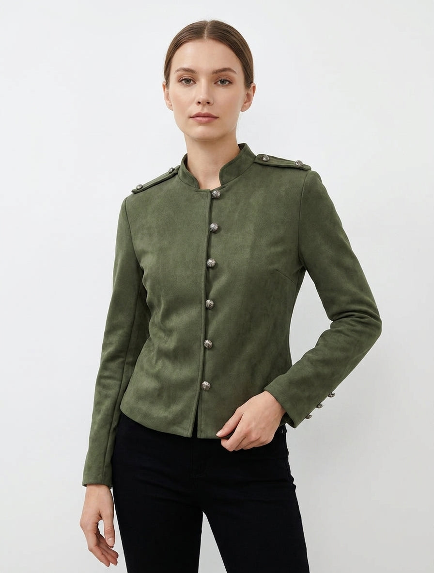 Chaqueta de ante abotonada estilo oficial - Caqui