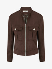 Veste en suédine zippée à poche à rabat - Marron - 1