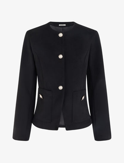 Veste en suédine boutonnée à col rond - Noir - 1