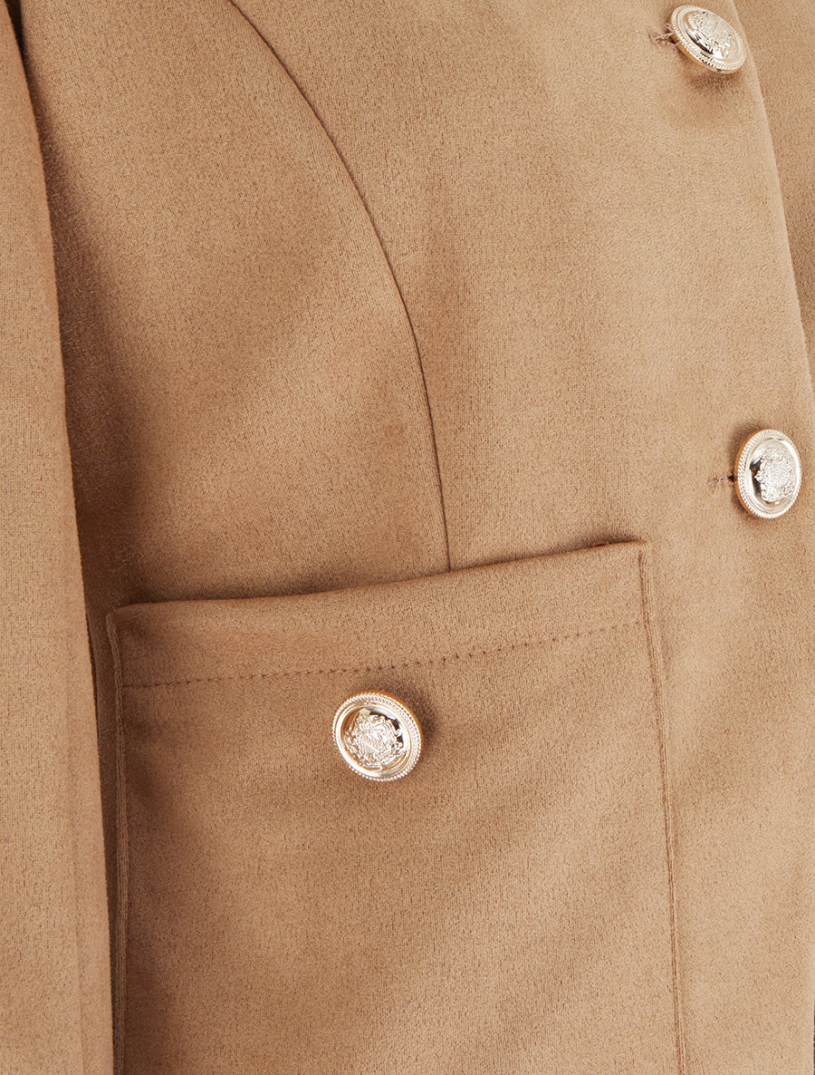 Veste en suédine boutonnée à col rond - Beige - 3