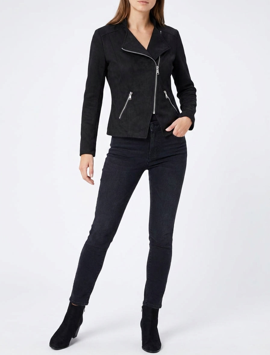 Chaqueta estilo perfecto en ante - Negro