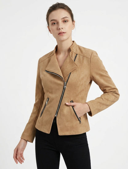 Chaqueta estilo perfecto en ante - Beige oscuro