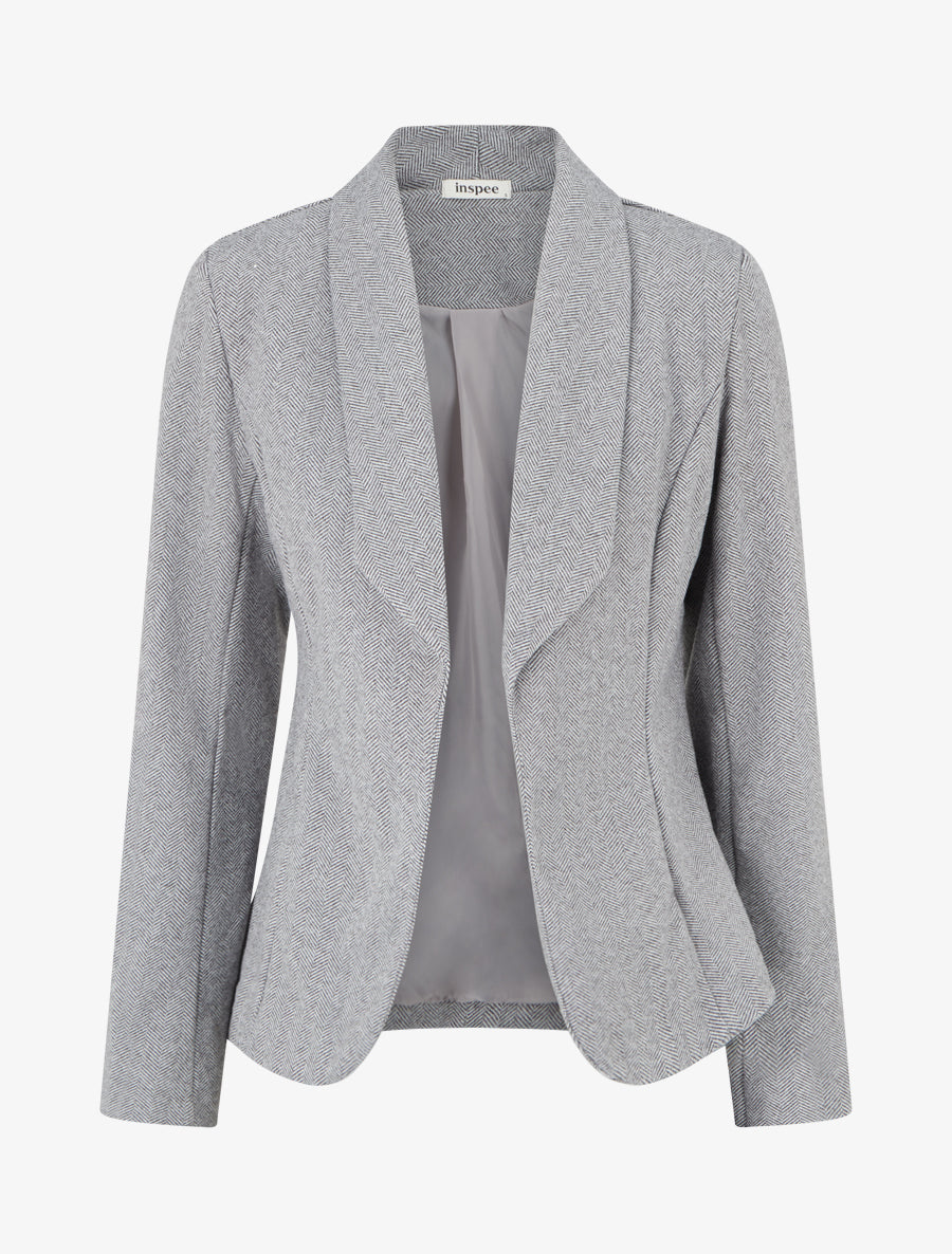 Blazer ouvert en feutrine motif chevron - Gris - 1