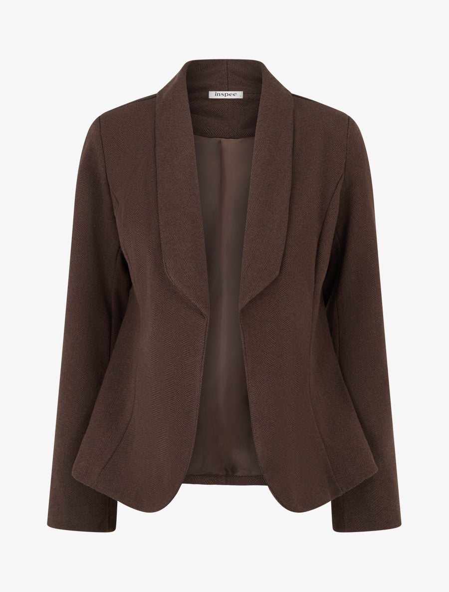 Blazer ouvert en feutrine motif chevron - Marron - 1