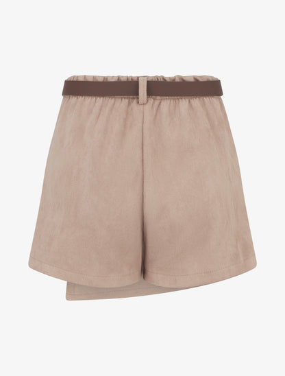 Jupe-short suédine à boutons décoratifs - Beige - 2