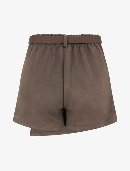 Jupe-short suédine à boutons décoratifs - Marron - 2