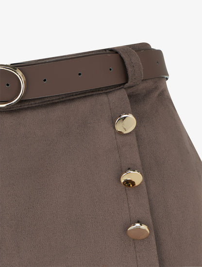 Jupe-short suédine à boutons décoratifs - Marron - 3