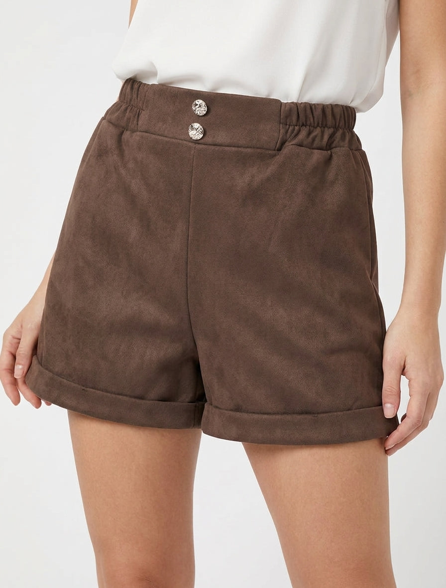Short de ante con cintura fruncida - Marrón